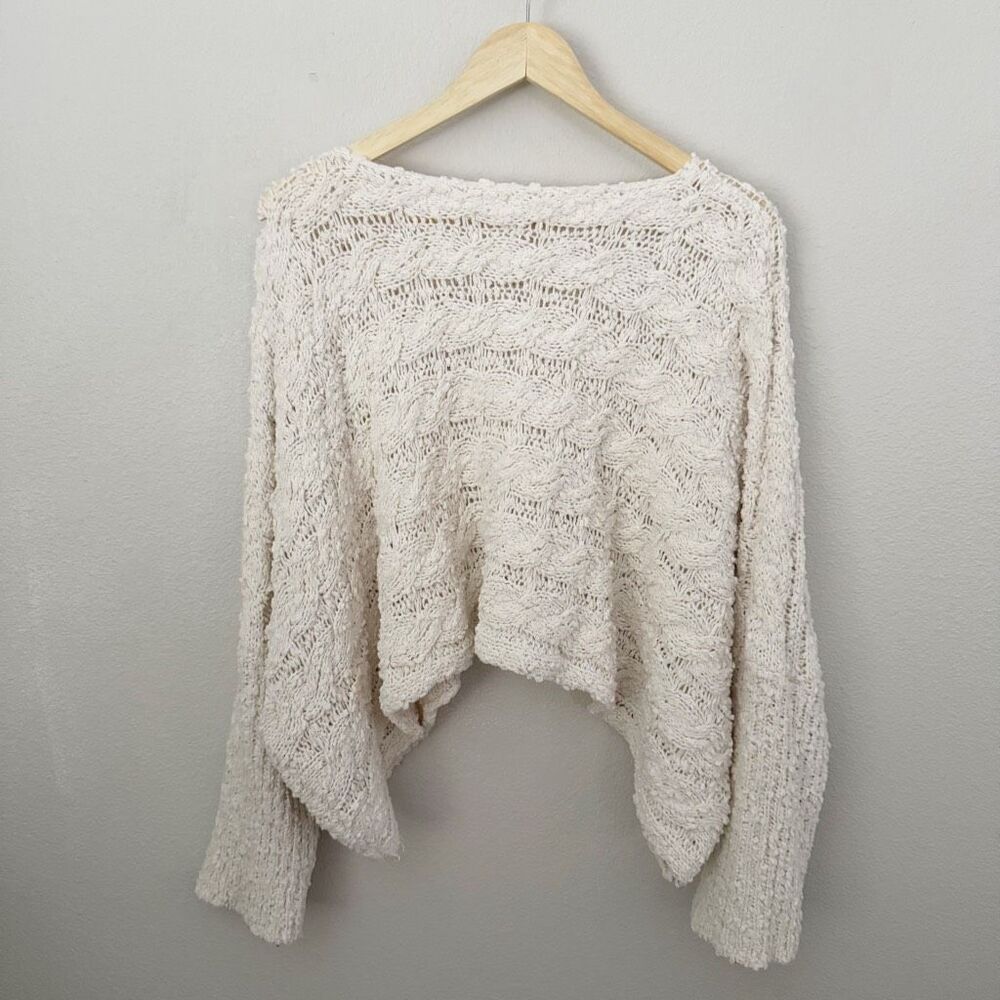 POL | Cableknit Long Sleeve Round Neck Semi Cropped Sweater Cream | Large - Picture 4 of 7